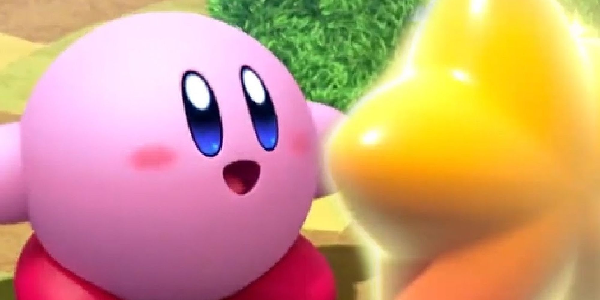 Kirby facing a star in a cutscene from Kirby in the Forgotten Land