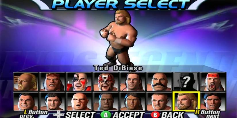 The character select screen in Legends of Wrestling, currently highlighting Ted DiBiase