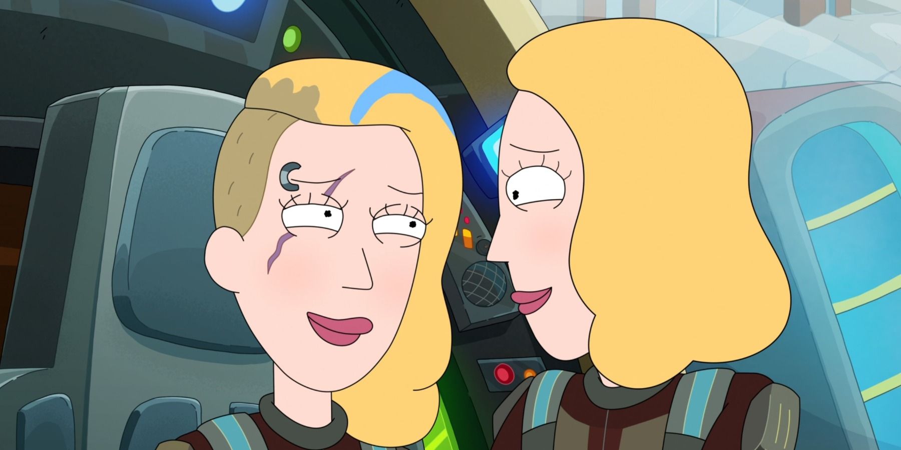 Space Beth and Clone Beth lesbian kiss in Rick and Morty