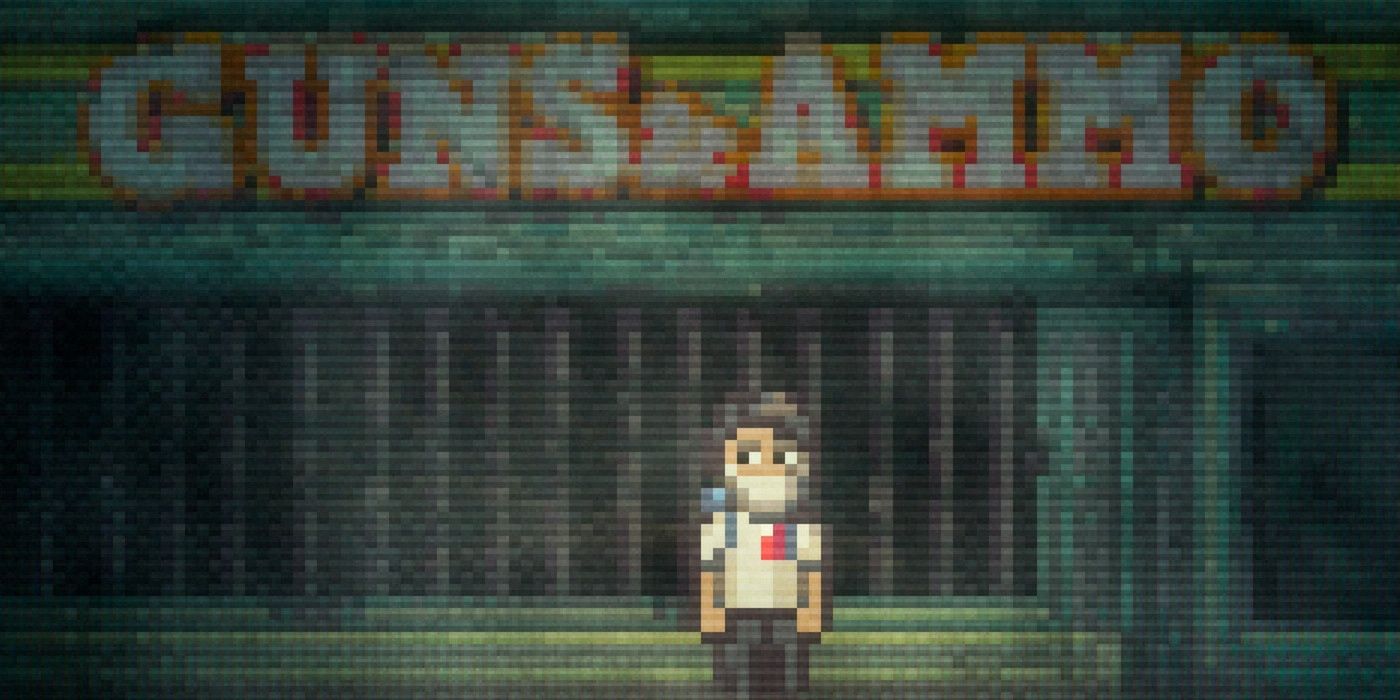 Lone Survivor Game Protagonist in front of gun store