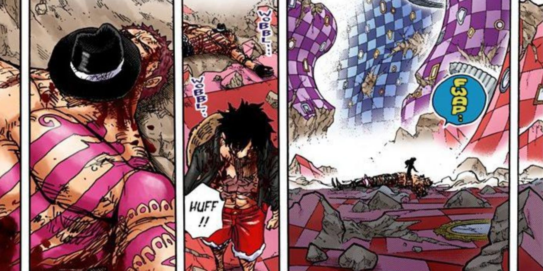 Luffy puts his hat on Katakuri's mouth