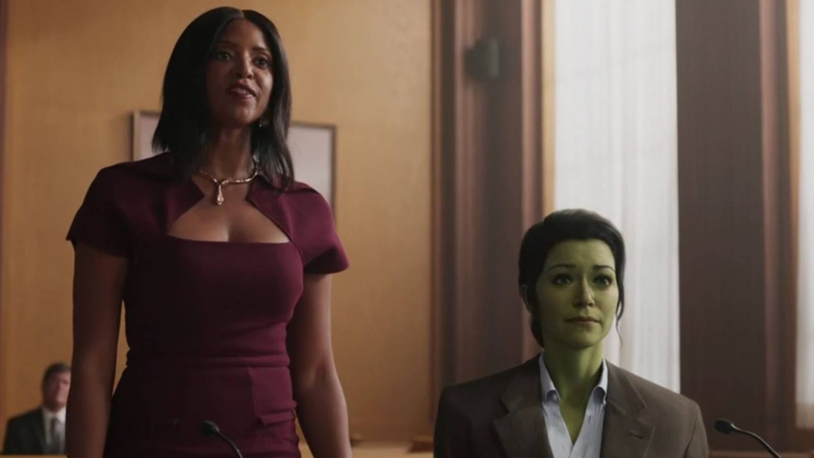Mallory Book and Jen Walters in court in She-Hulk episode 5