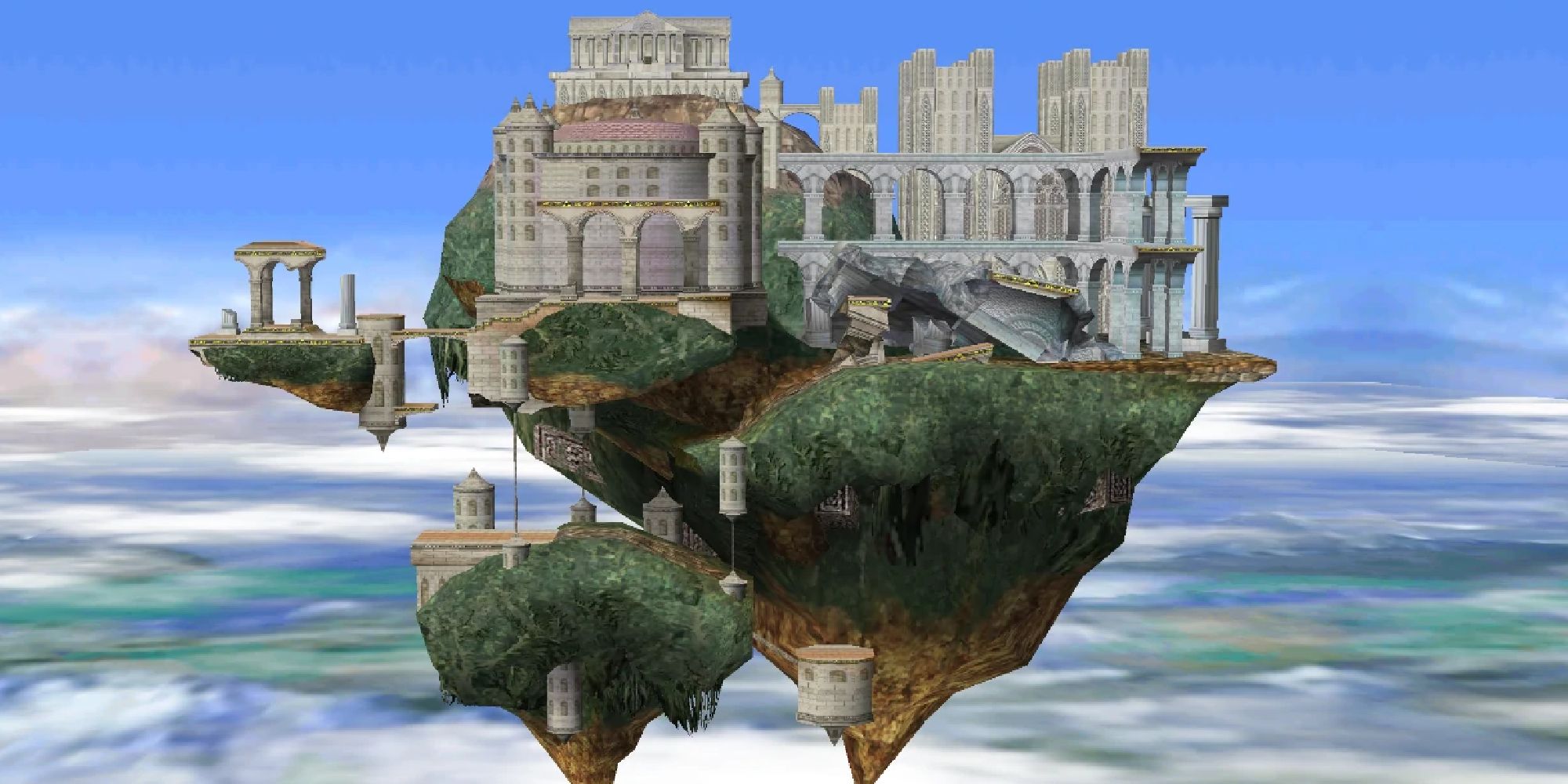 A full view of the Temple stage in Super Smash Bros Melee