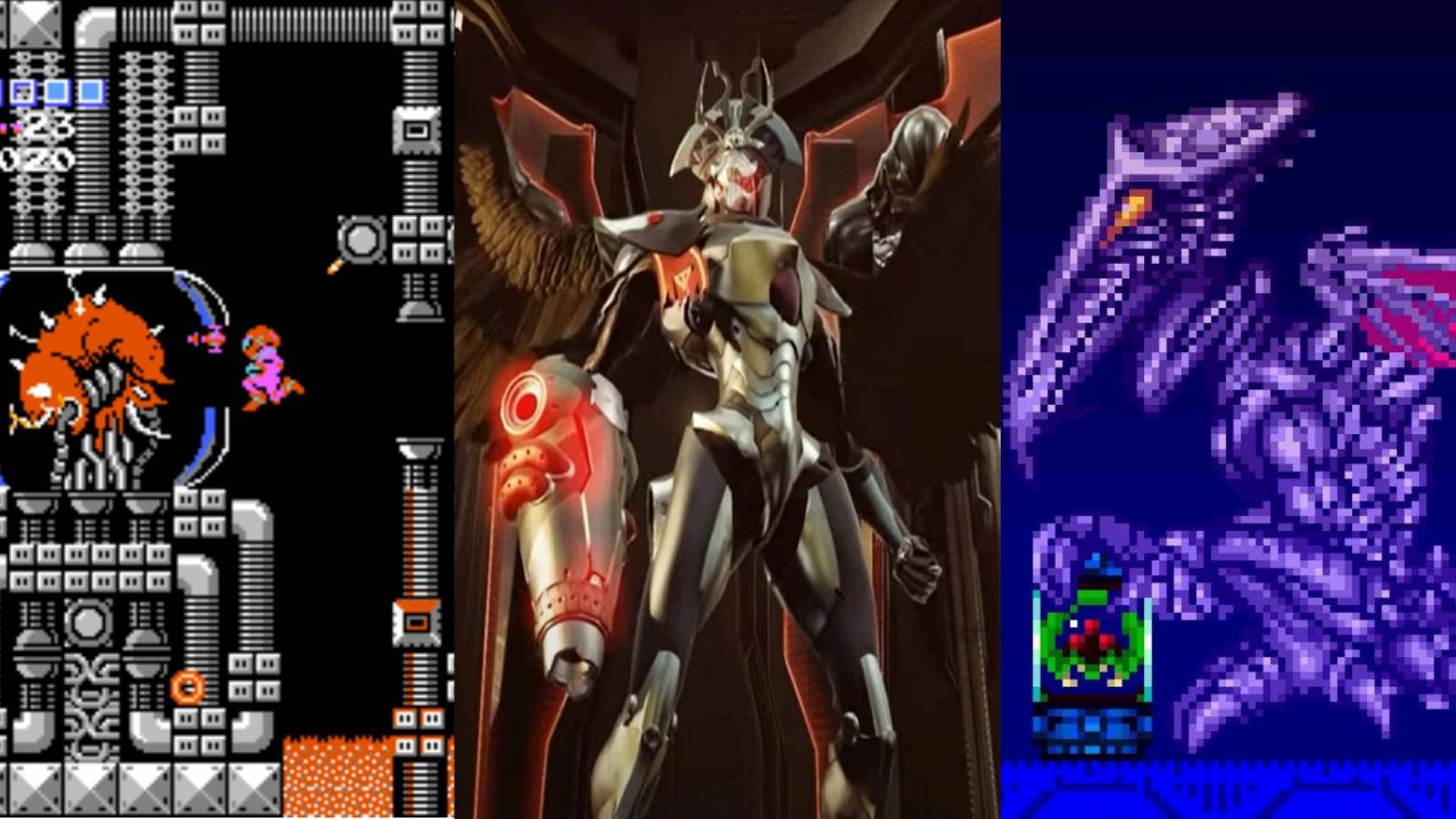 Left - NES Mother Brain, Center - Metroid Dread Raven Beak, Right - Super Metroid Ridley