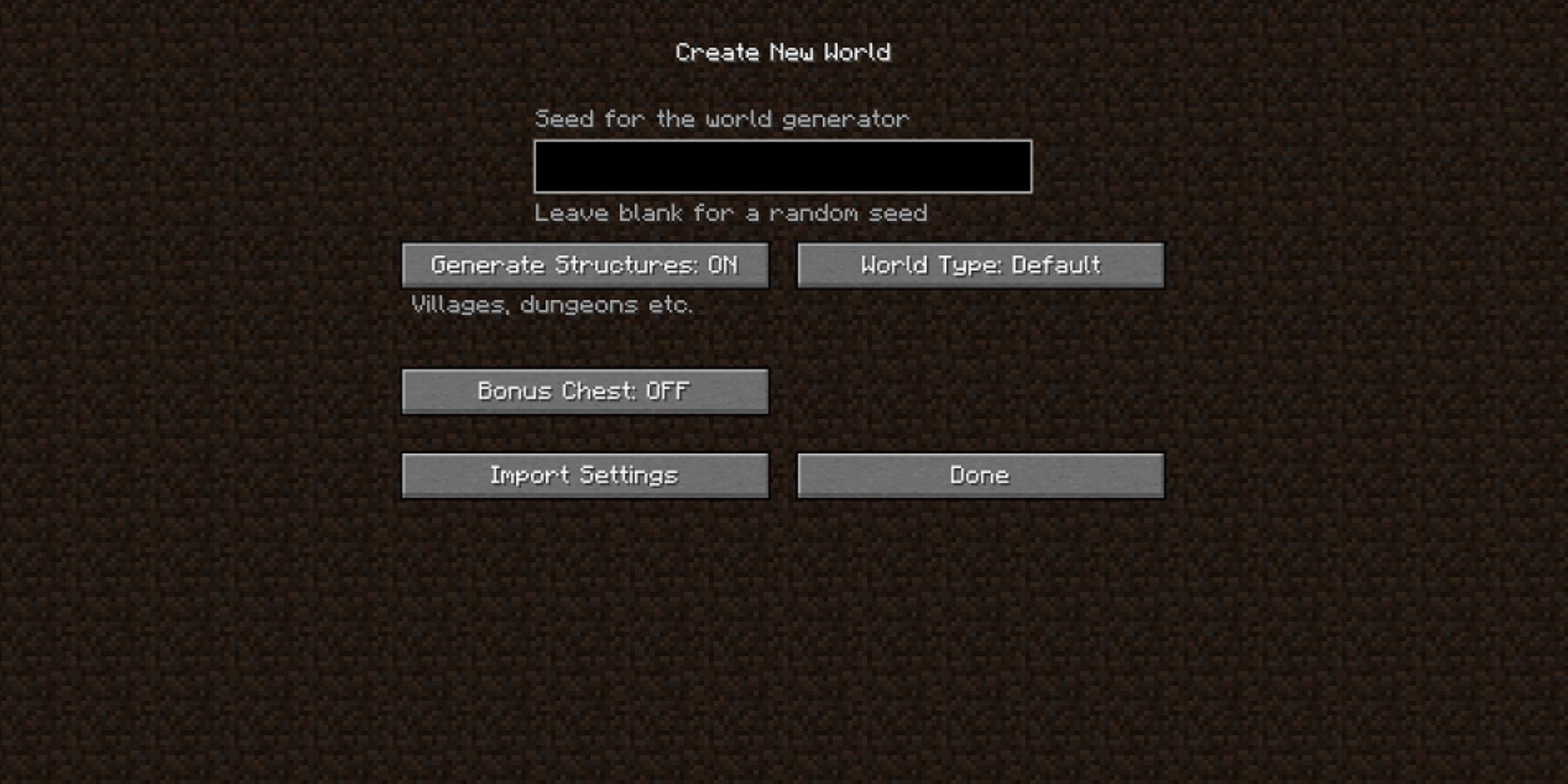 Minecraft Create New World Advanced Settings