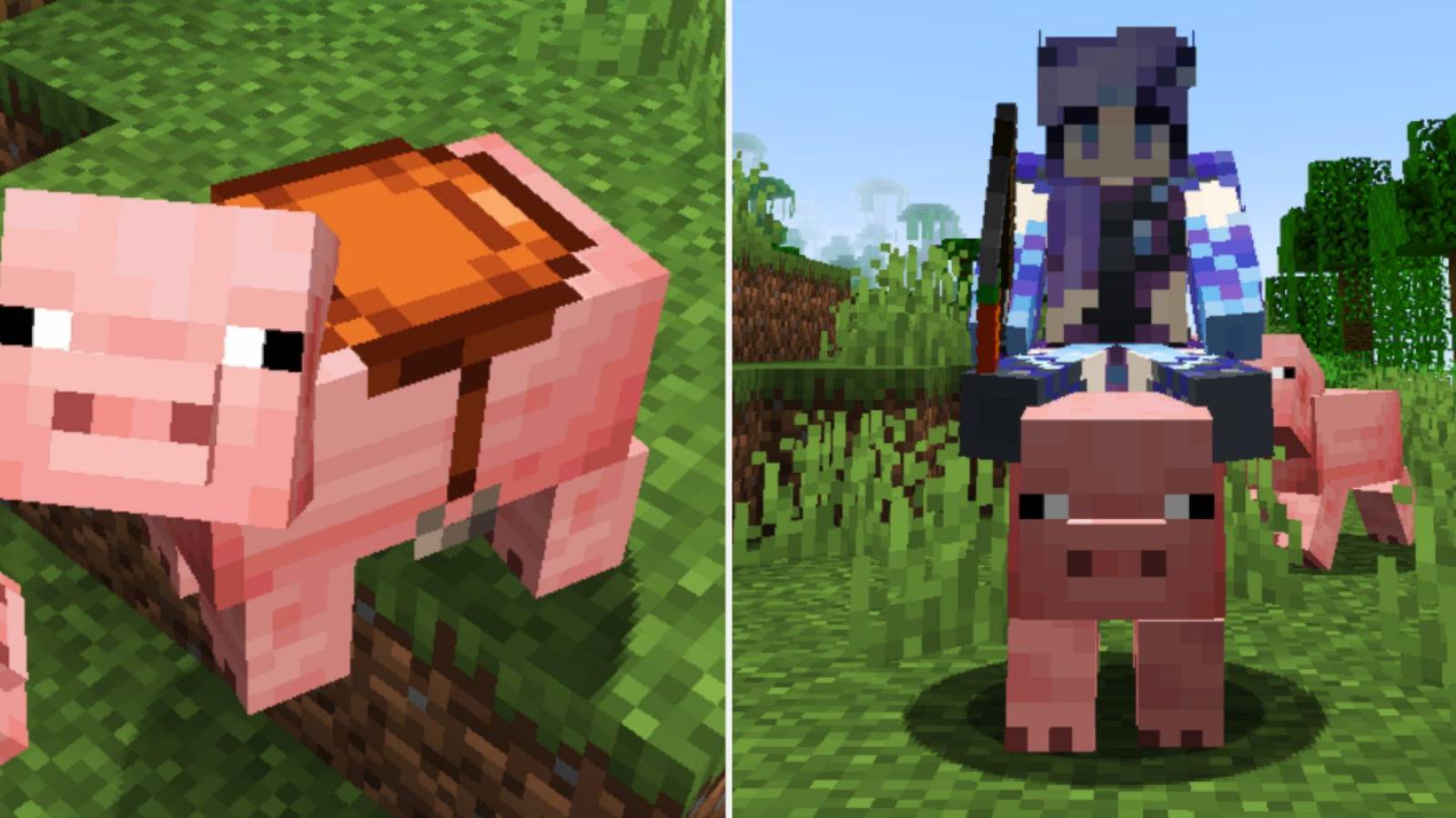 Minecraft Pig With Saddle And Player Riding Pig