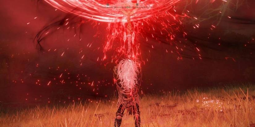 Tarnished firing Mohgwyn's Sacred Spear Bloodboon Ritual in Elden Ring
