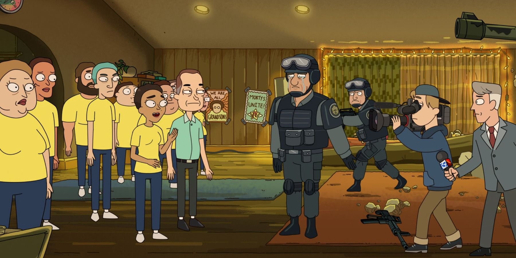 Roy video game Mortys and Police standoff Rick and Morty