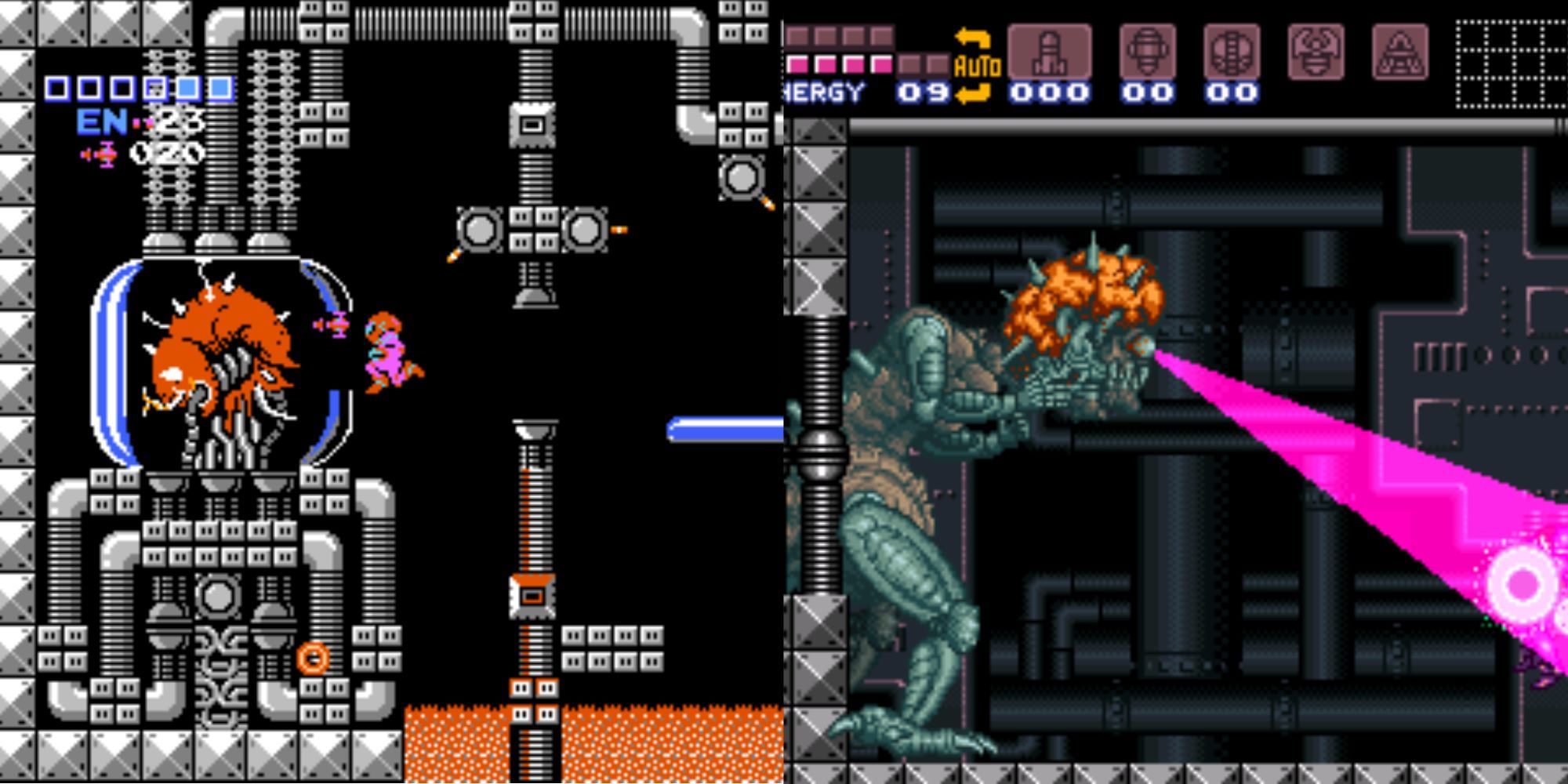 Left - NES Final Boss fight, Right - SNES Mother Brain Second Phaze