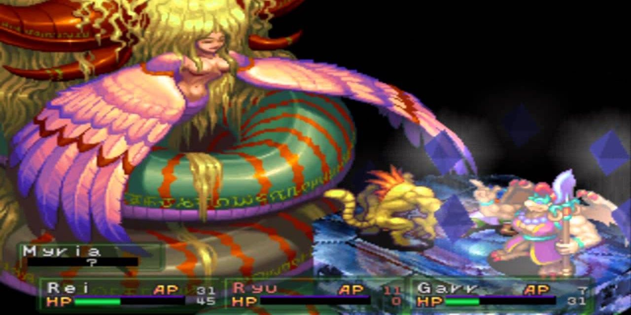 Myria final boss fight in her snake form in Breath of Fire