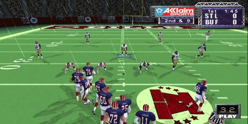 The Bills and Rams on the field in the video game NFL QB Club 2002