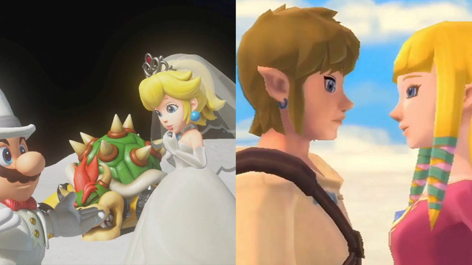 Left - Mario and Peach on the Moon, Right - Link and Zelda, Skyward Sword