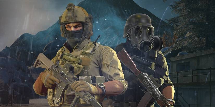 Two characters in military armor standing in front of a mountain in Onward