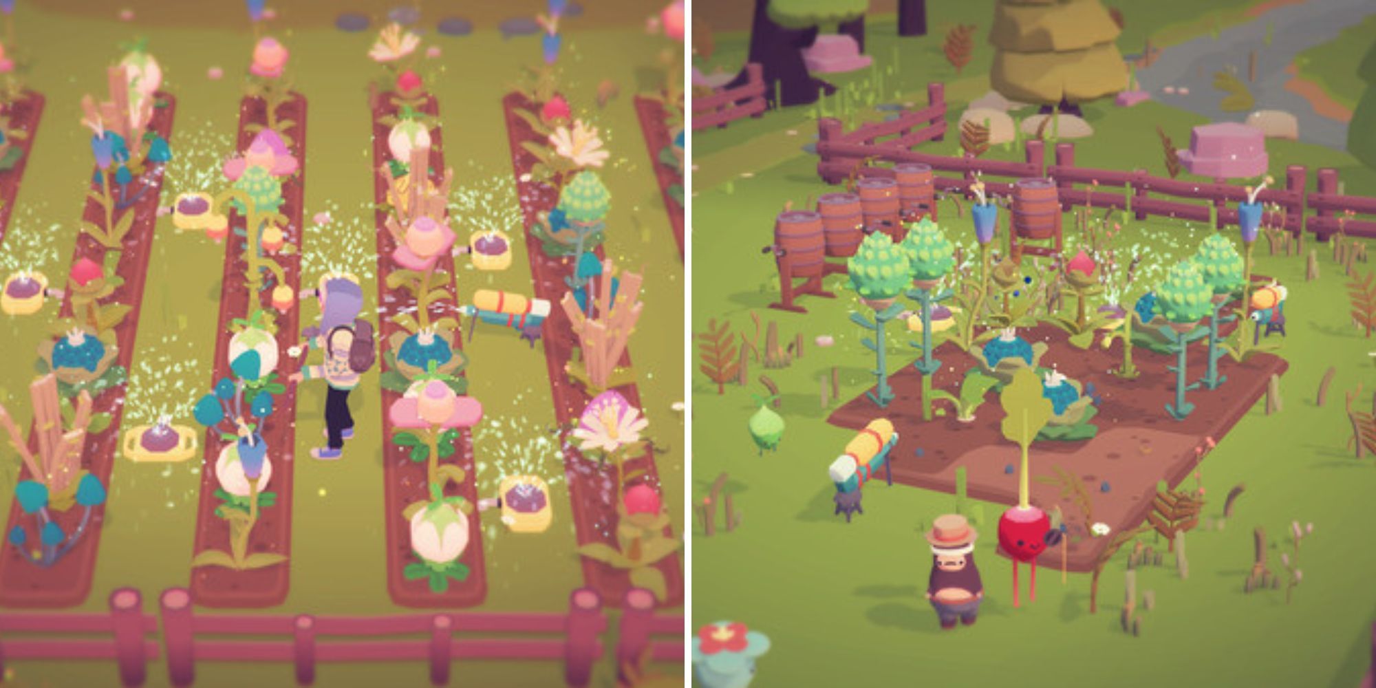 Players growing different crops in their farm in Ooblets