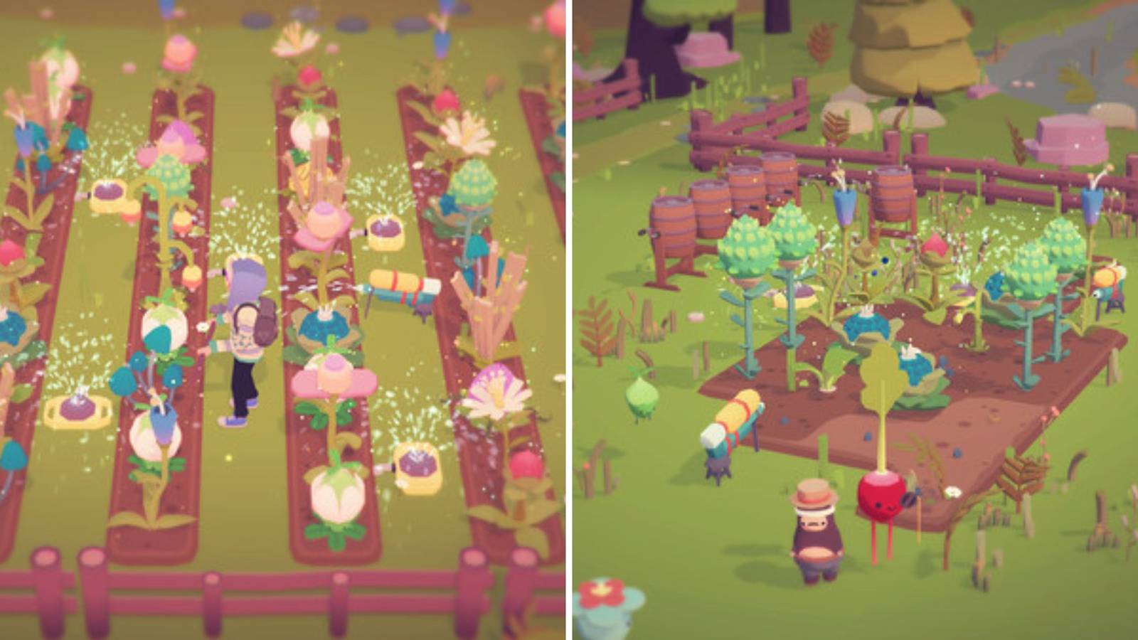 Players growing different crops in their farm in Ooblets
