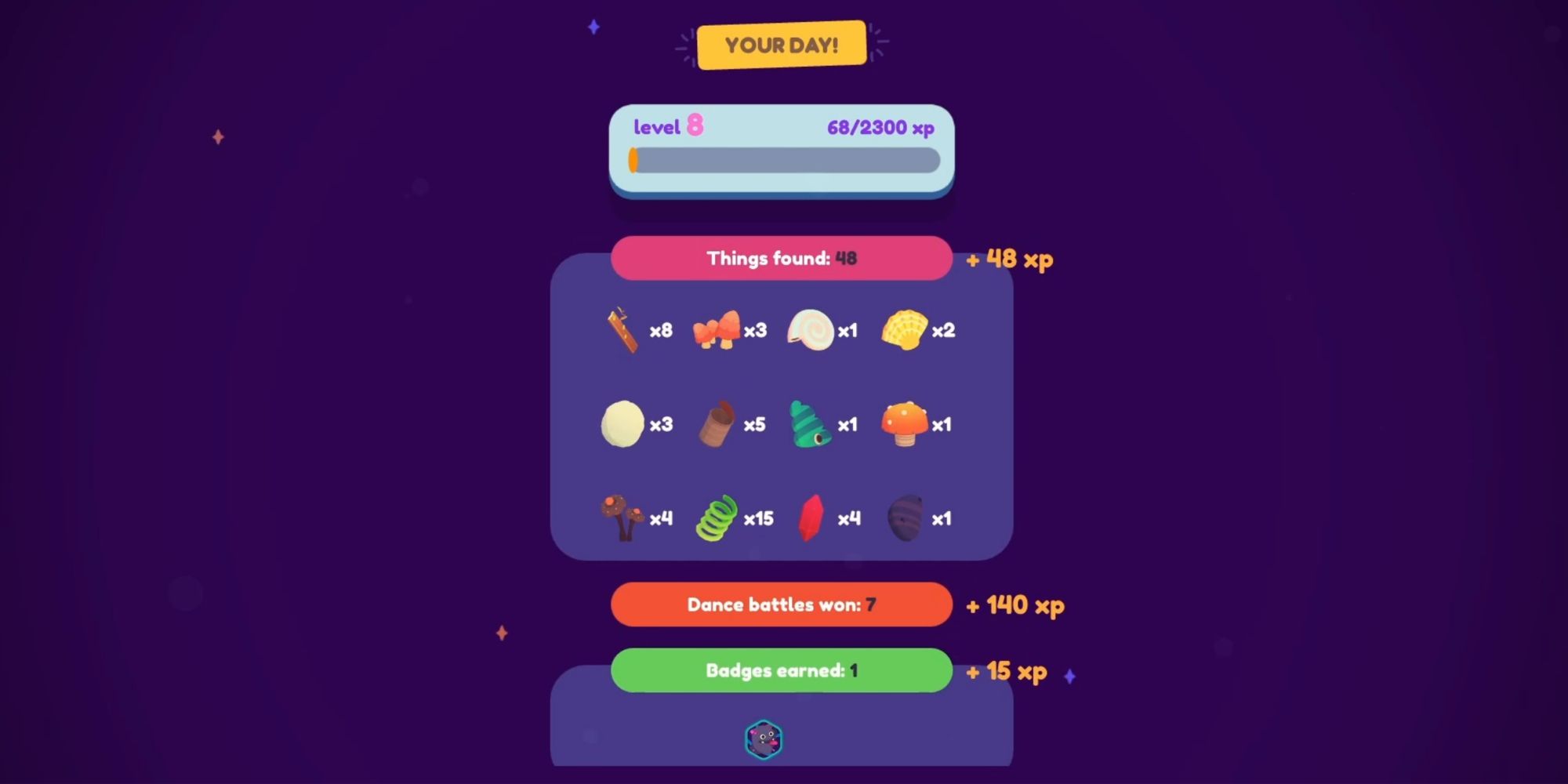 Ooblets Counting Up Experience At The End Of The Day