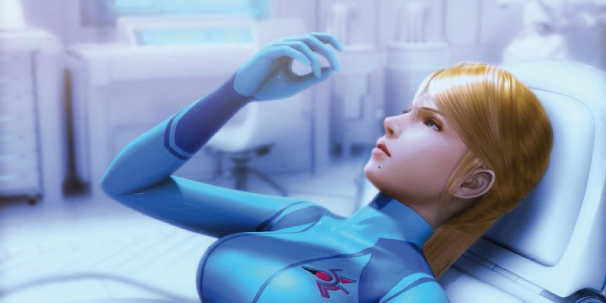 Samus lying down in her Zero Suit in Metroid Other M