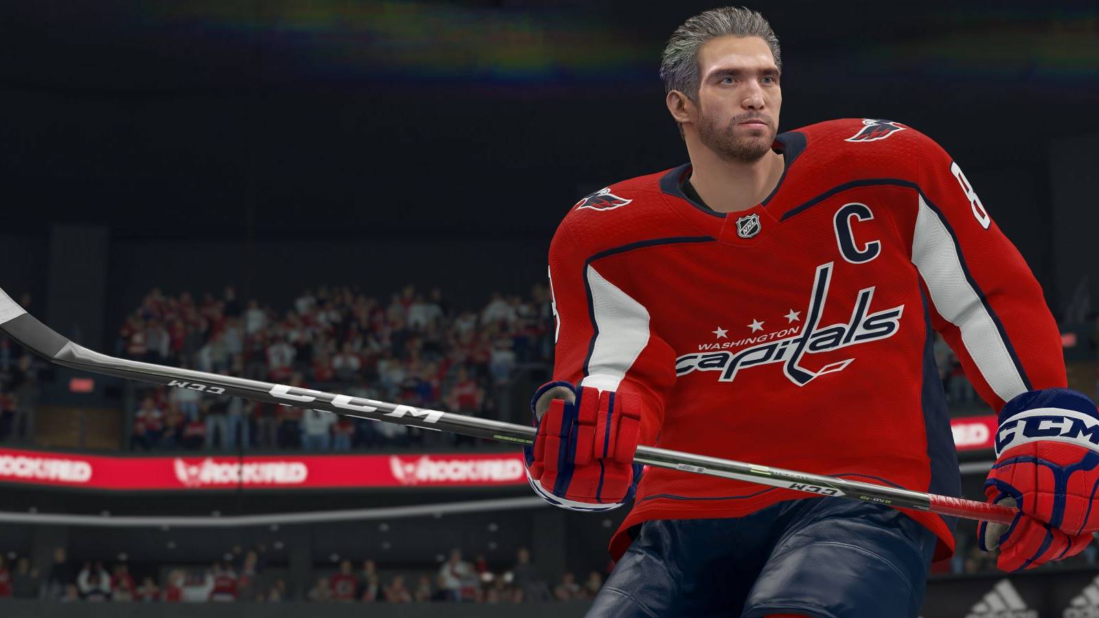 Alexander Ovechkin without a helmet in NHL 21 game footage