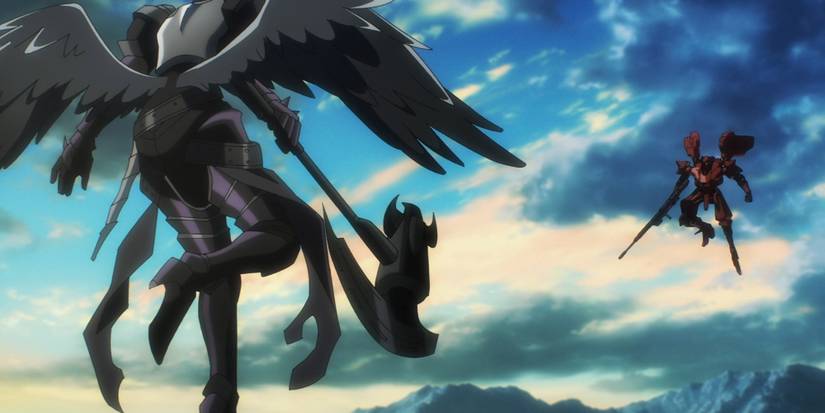 Overlord - Albedo Using Her Wings To Keep Up With Powered Suit