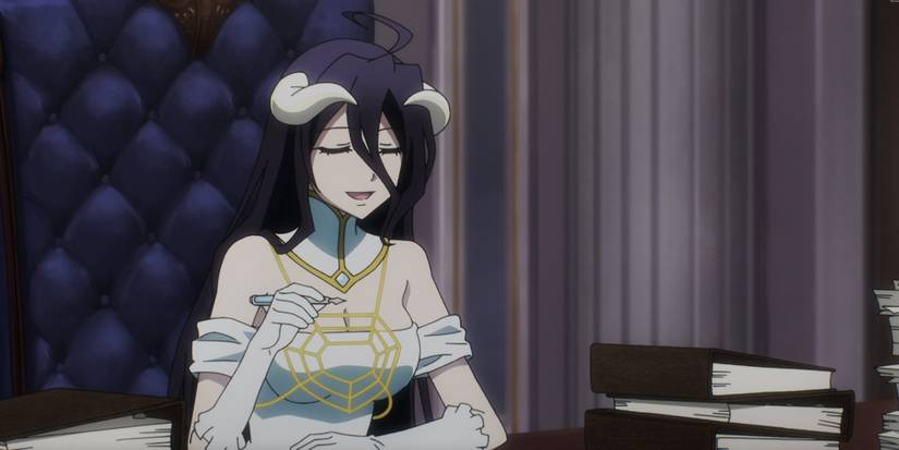 Overlord - Albedo With A Desk Full Of Paperwork She's Already Read