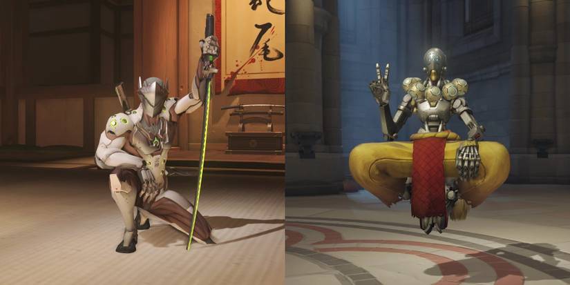 Overwatch Genji kneeling Zenyatta Peace Sign
