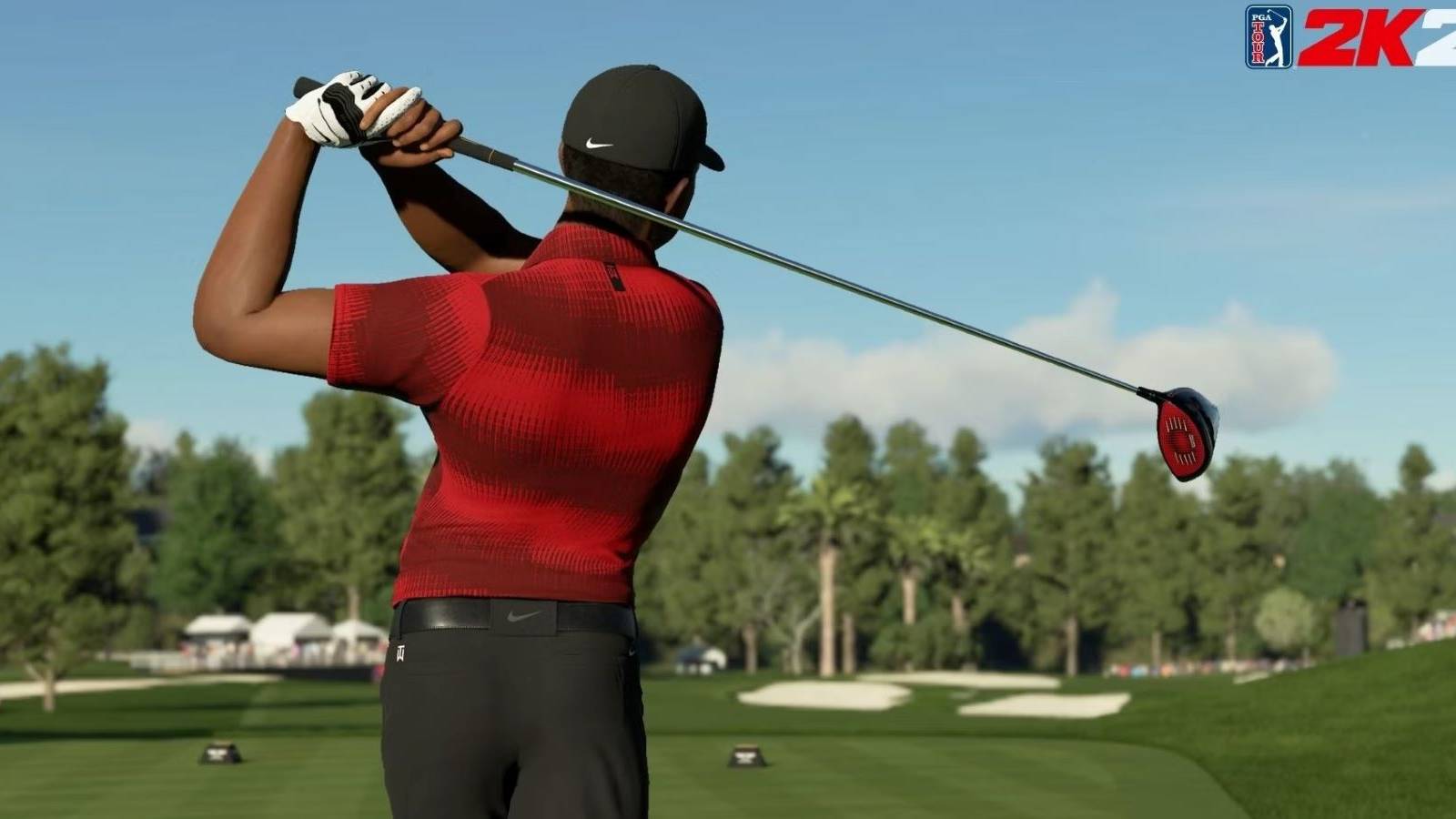 Golfer teeing off in PGA Tour 2K23