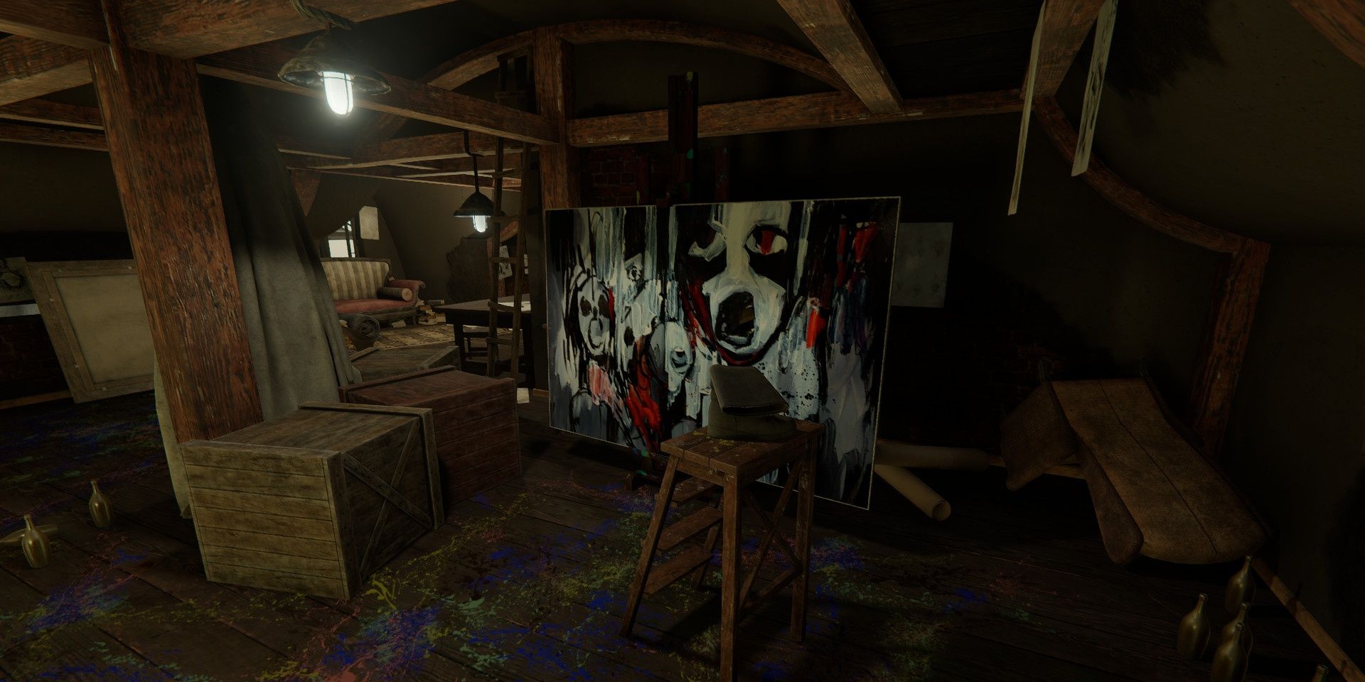 A weird screaming painting in an attic in Pathologic 2