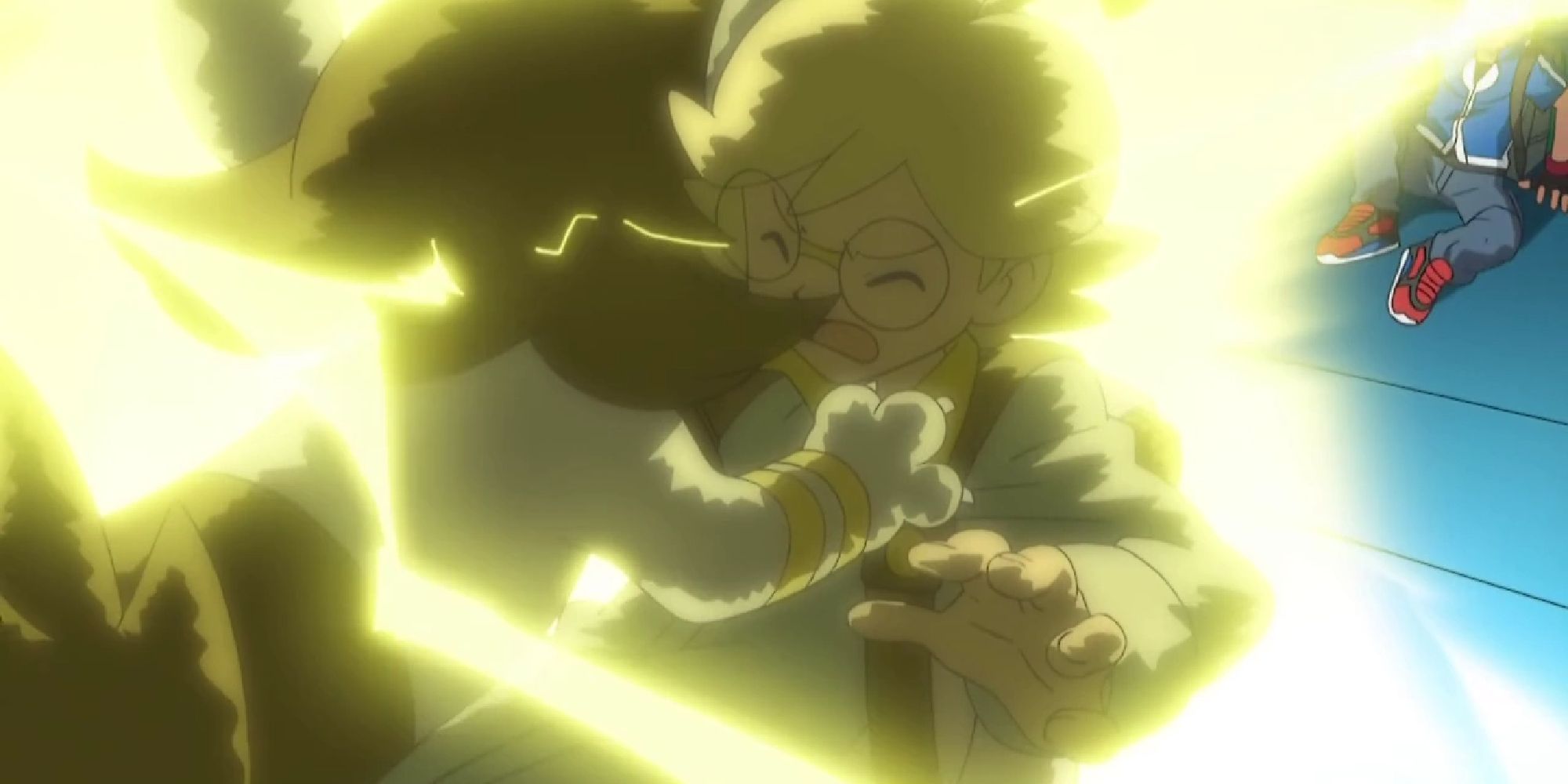 Clemont saving Luxio from an electric blast