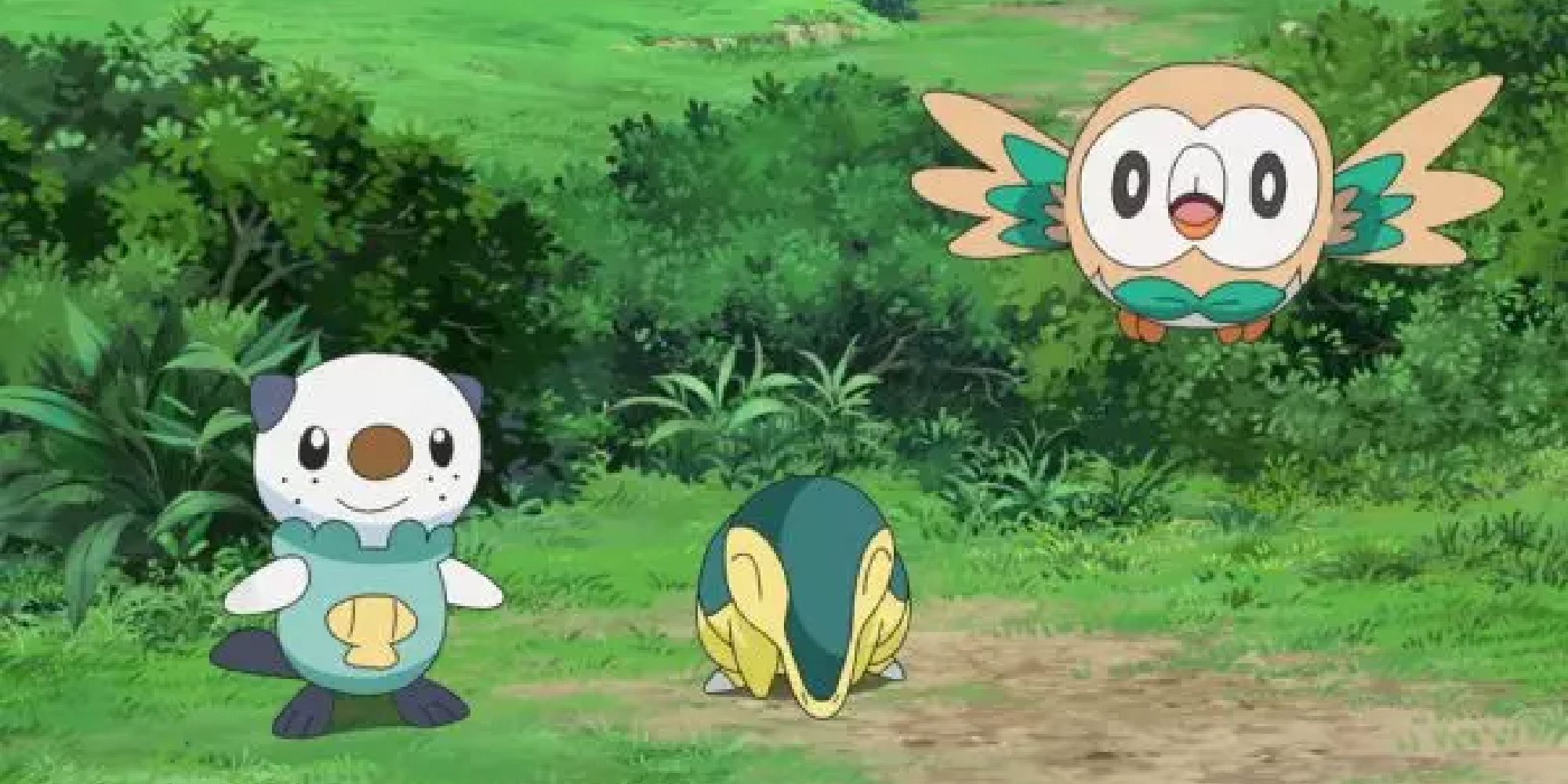 Oshawott, Cyndaquil, and Rowlet appearing at the Sinnoh festival