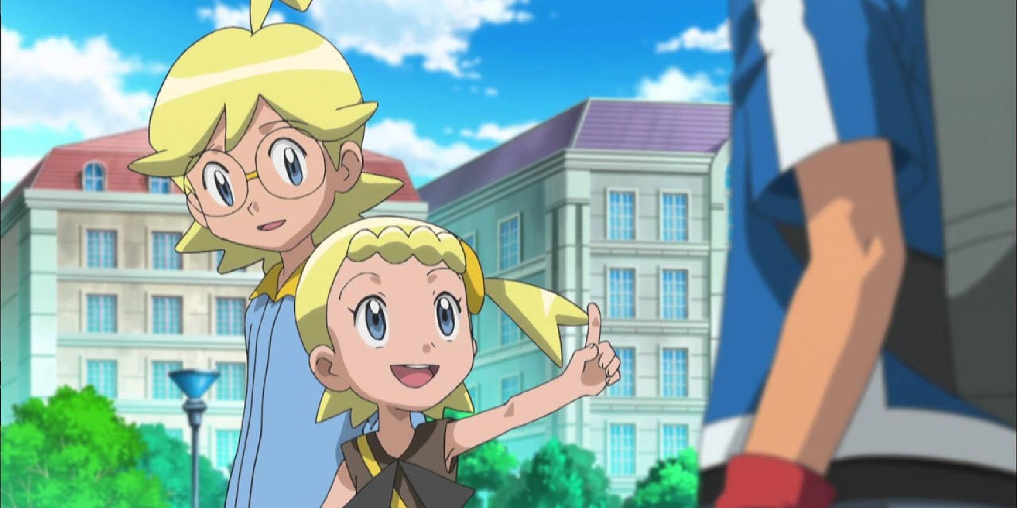 Clemont and Bonnie meeting Ash in Kalos