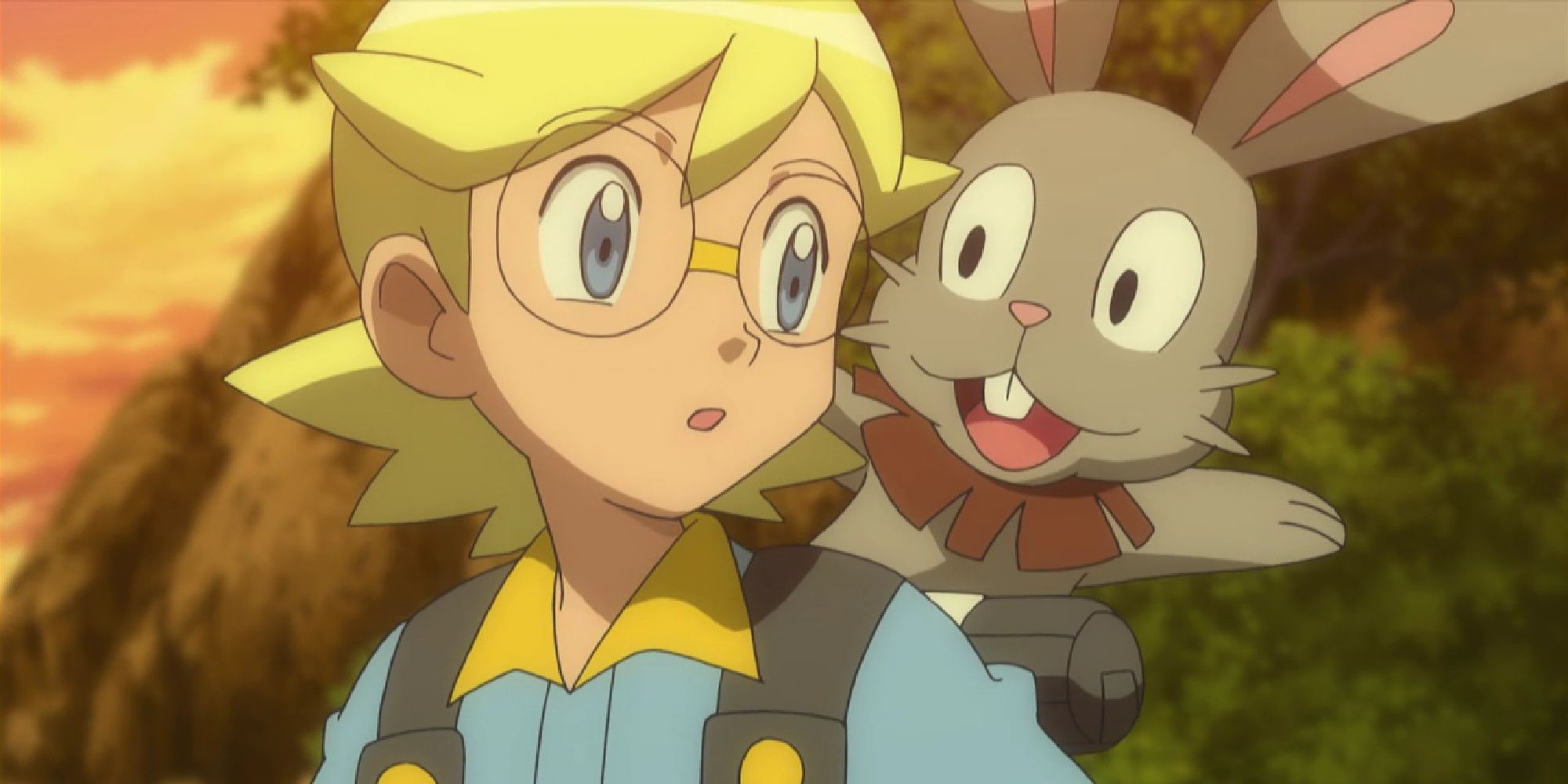 Clemont looking at Bunnelby on his shoulder