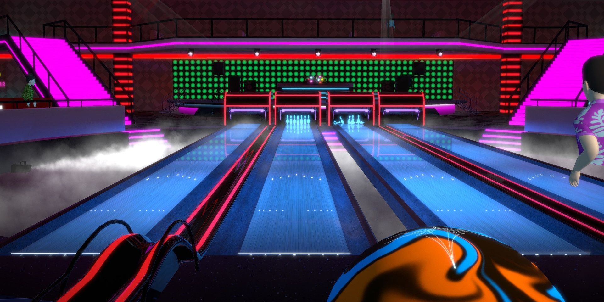 A bowling alley in a club with neon lights in Premium Bowling