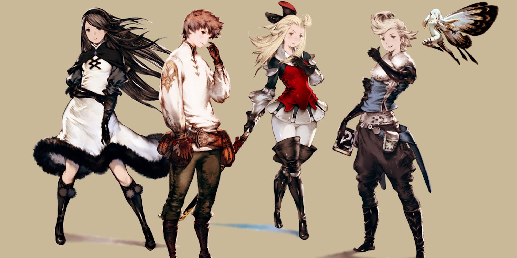 Promo art featuring characters in Bravely Default