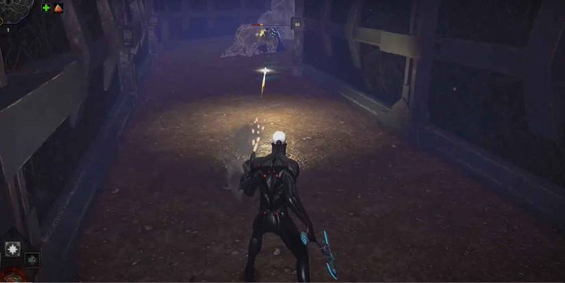 Firing the Railgun down a corridor in Hellpoint