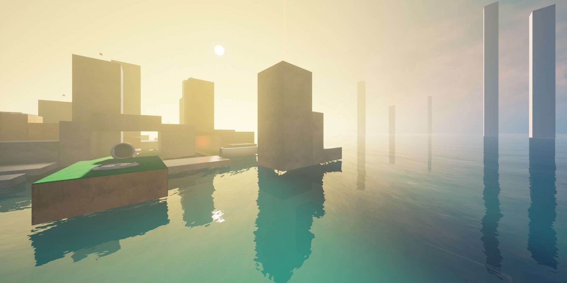 A level in Refunct showing platforms in the water