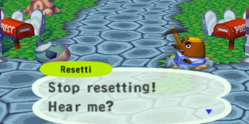 Resetti Popping Up To Tell The Player To Stop Resetting In Animal Crossing