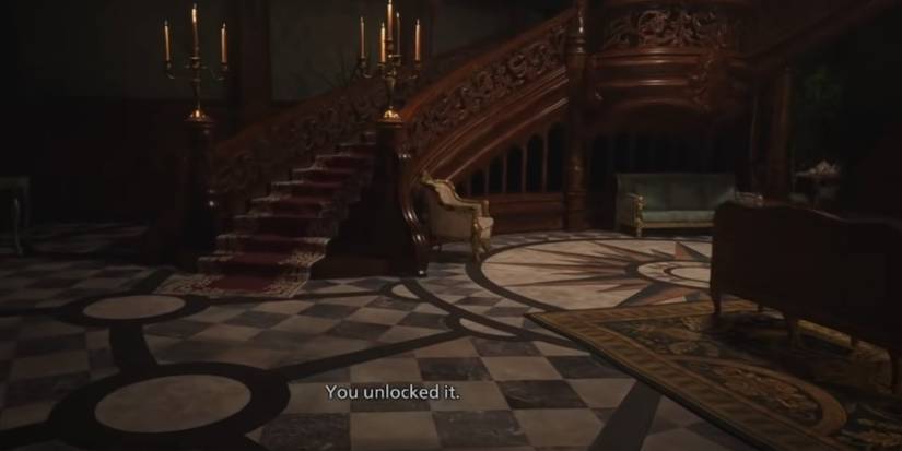 Resident Evil Village Going Up The Staircase By The Chandelier