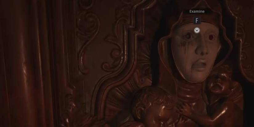 Resident Evil Village Interacting With The Terrified Mother Statue