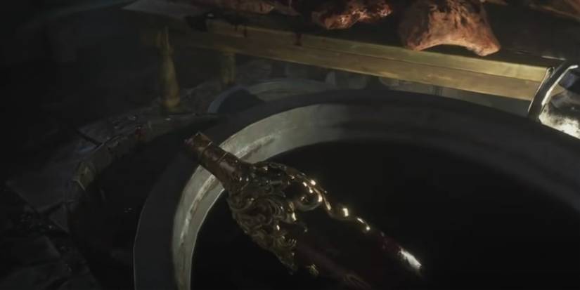 Resident Evil Village Picking Up The Bottle In The Castle