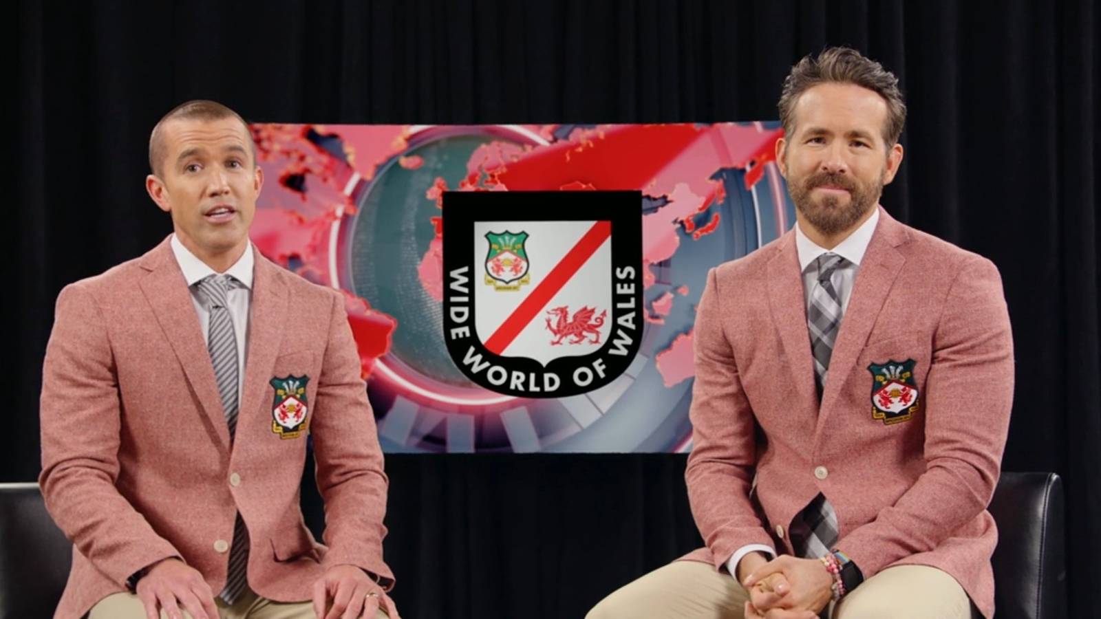 Rob McElhenney and Ryan Reynolds as Welcome to Wrexham presenters