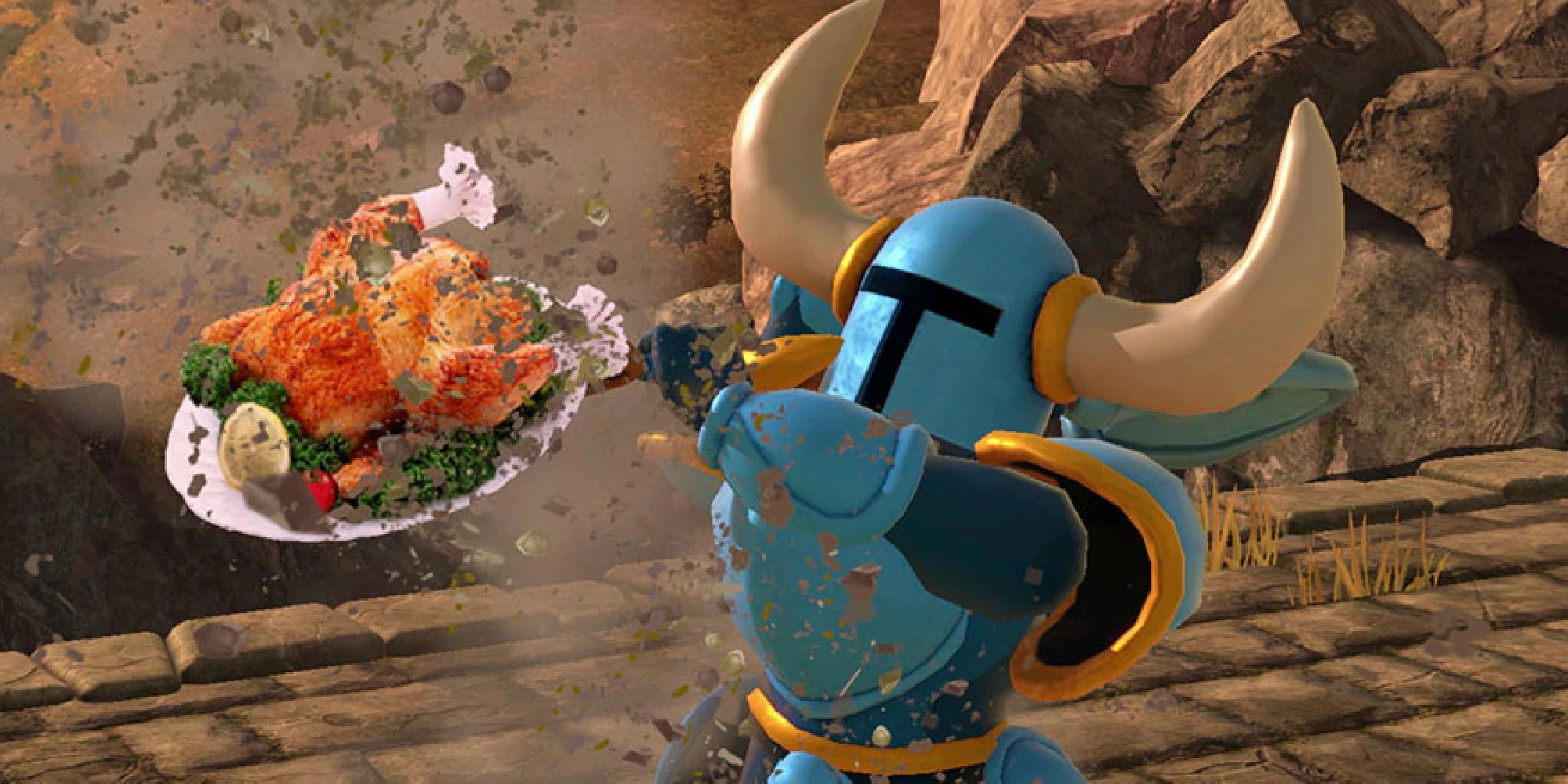 Shovel Knight digging up food in Smash Bros Ultimate