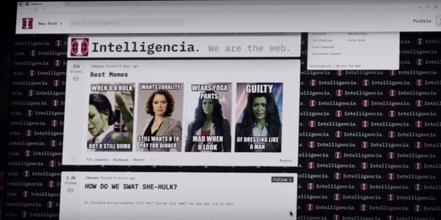 She-Hulk's Intelligencia website online harassment home page
