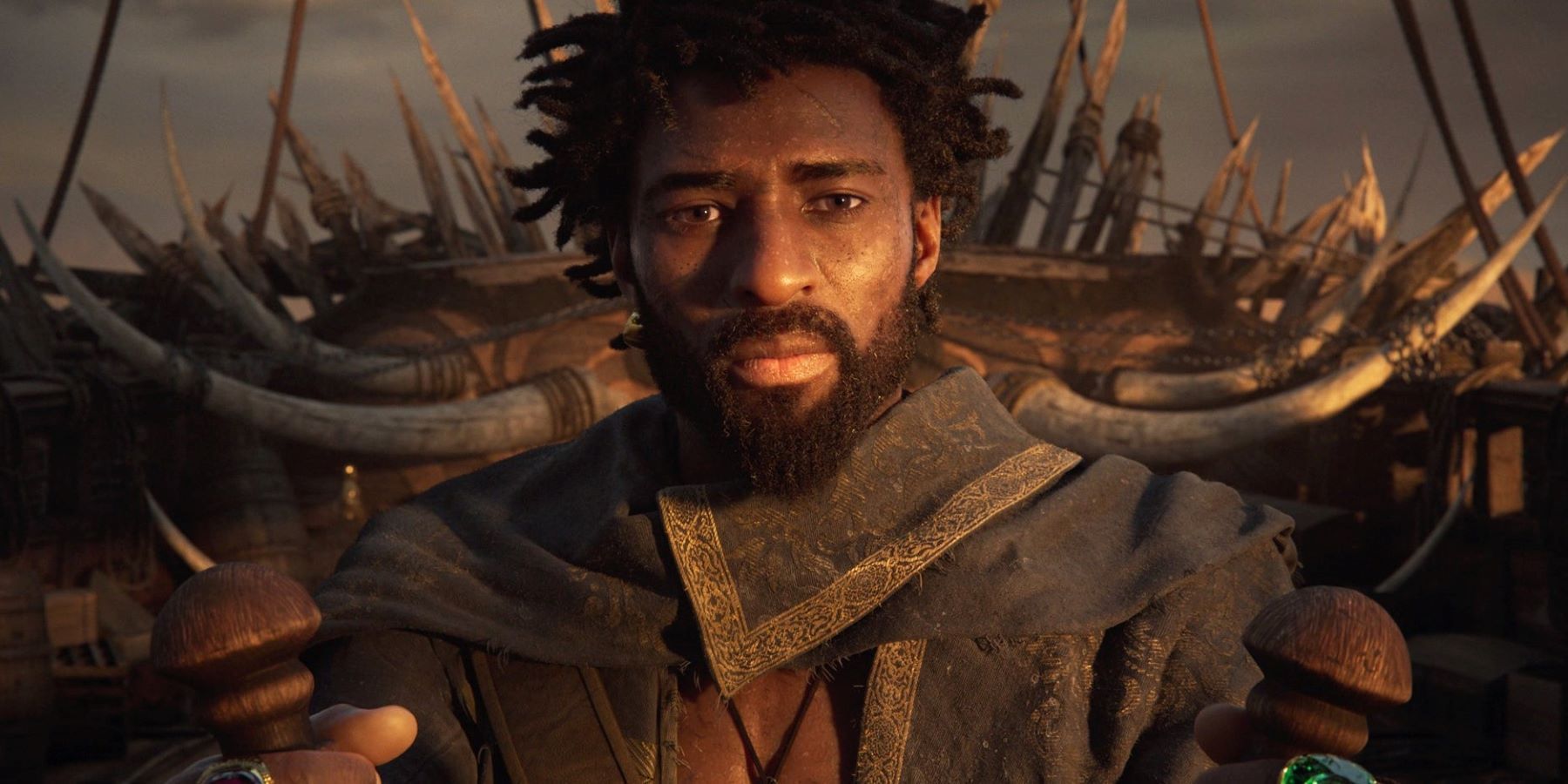Skull and Bones protagonist at the helm of a ship