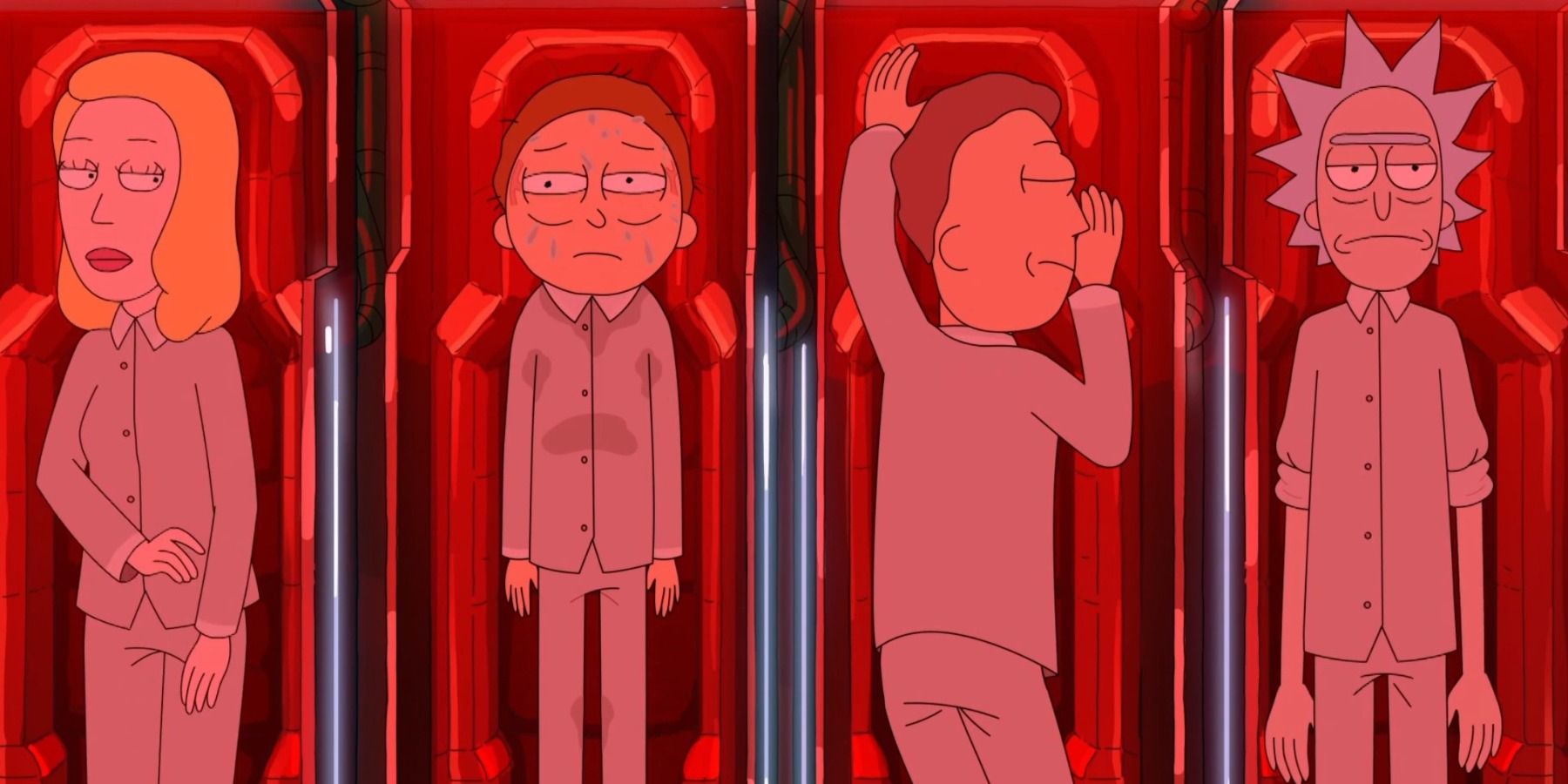 Rick and Morty family in Sleep pods Night Family episode