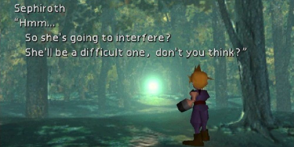 Sephiroth speaking to Cloud in the Sleeping Forest in Final Fantasy 7