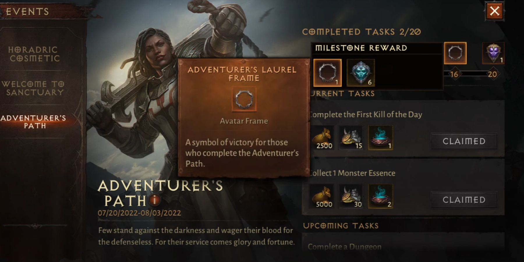 Some of the rewards upon completion of the Adventurers Path
