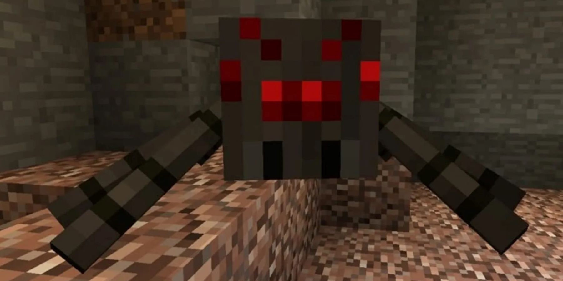 Close up of a Minecraft spider in a cave