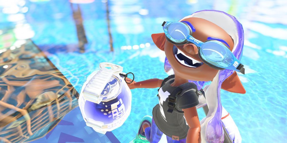 Splatoon 3 Fizzy Bomb being held by an inkling