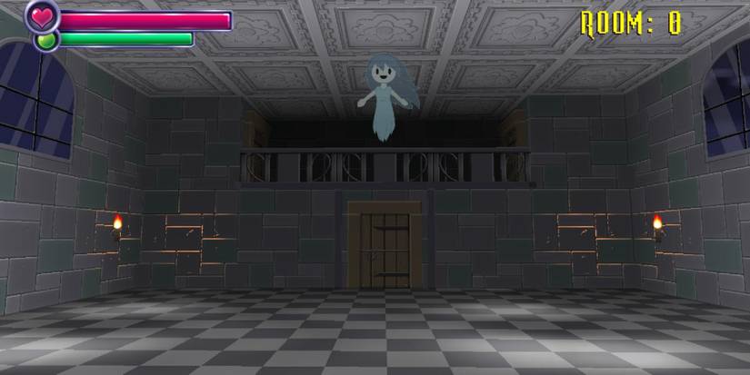 ghoost girl in Spooky's Jump Scare Mansion