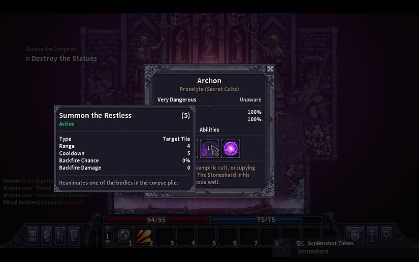 Information on Summon the Restless, which has a range of 4 and a cooldown of 5.